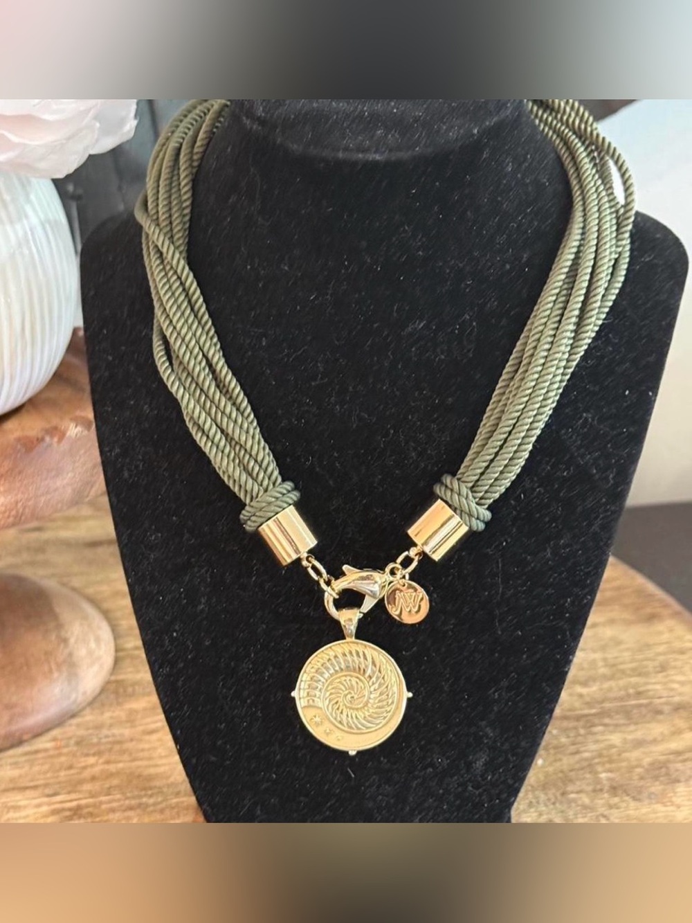 Gold Pendant Olive Rope Necklace by Jane Win